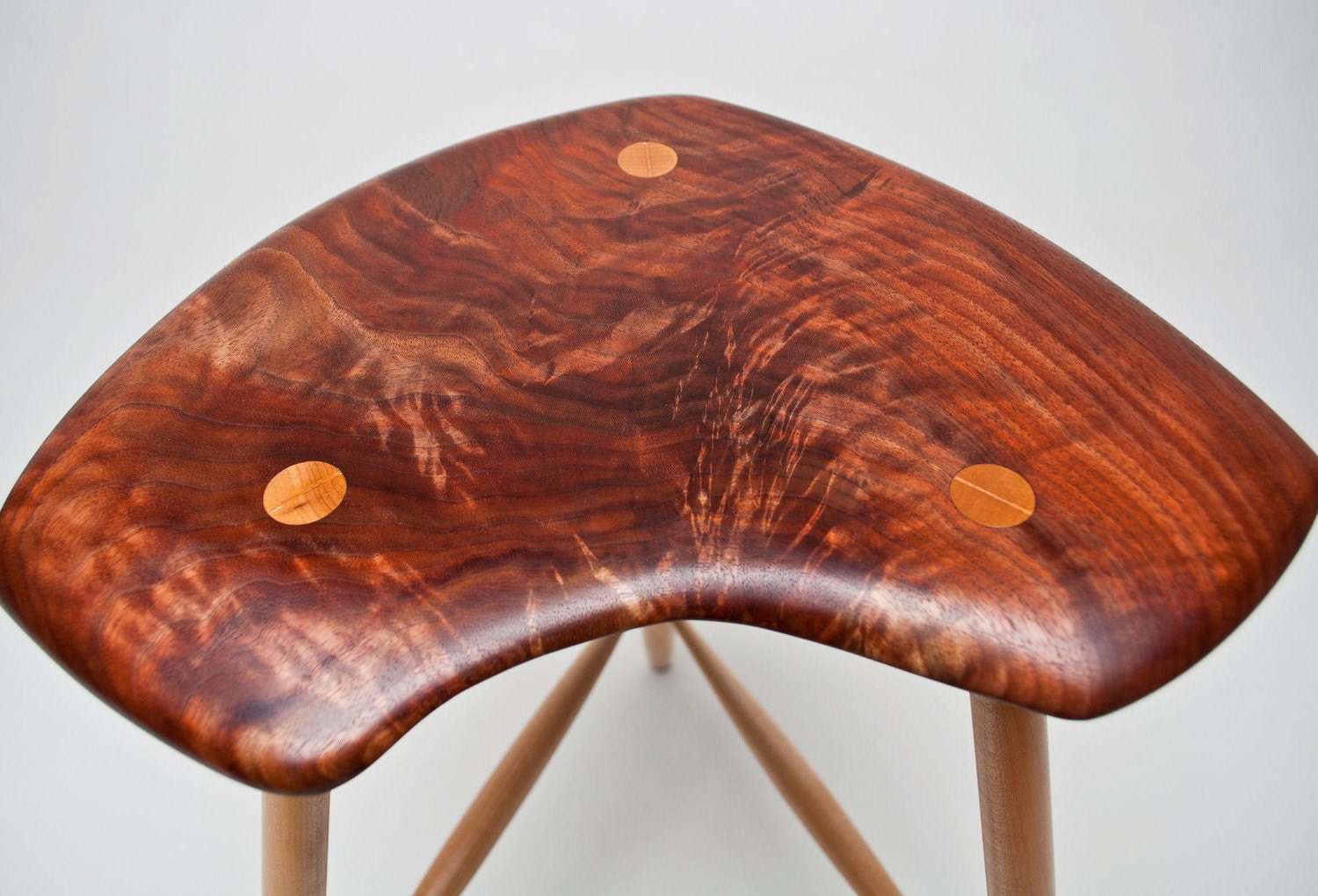 Carved Walnut and Maple Stool