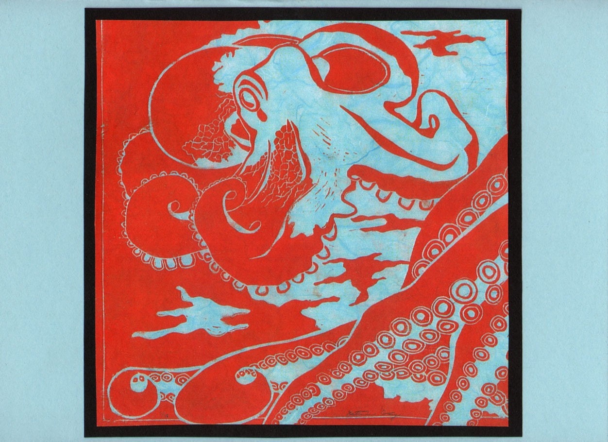 5 Octopus Notecards on Light Blue