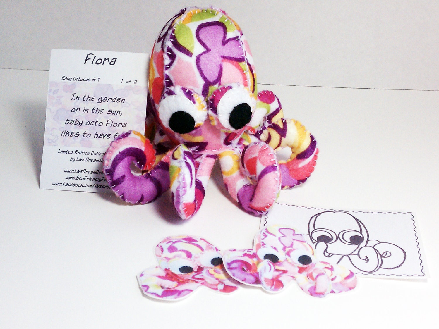 Limited edition baby octopus Flora, Floral print