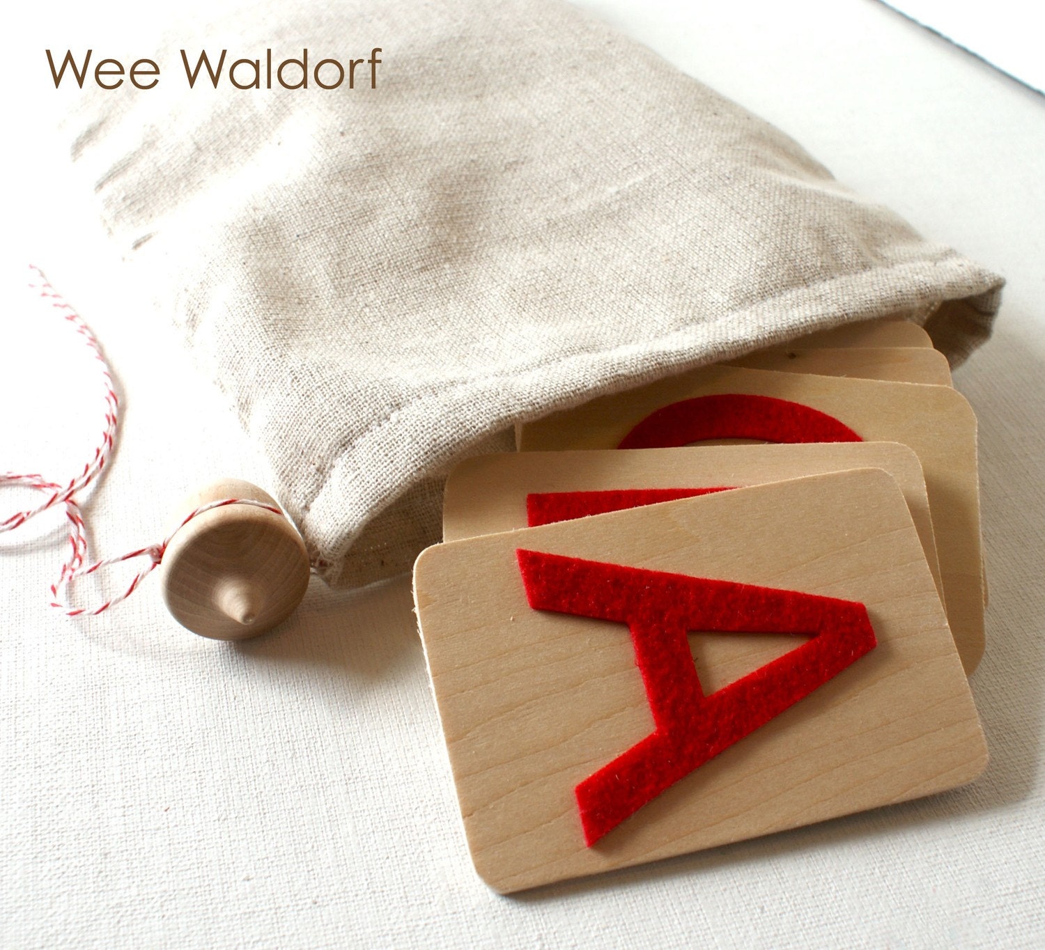 Raised Felt Alphabet. On Wood. Uppercase Set. With Acorn Pouch.