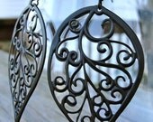 Sale - Black Curly Leaf Earrings - gift, mother, birthday, wife, daughter, sister, friend