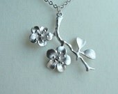 Sale - Silver Cherry Blossom Branch Necklace -  gift, mother, birthday, wife, daughter, sister, bridesmaid, anniversary