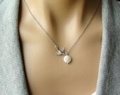 Silver Birdy with Coin Pearl Necklace - swallow, graduation, gift, travel, gift, birthday, sister, mother, wife, romantic, bon voyage