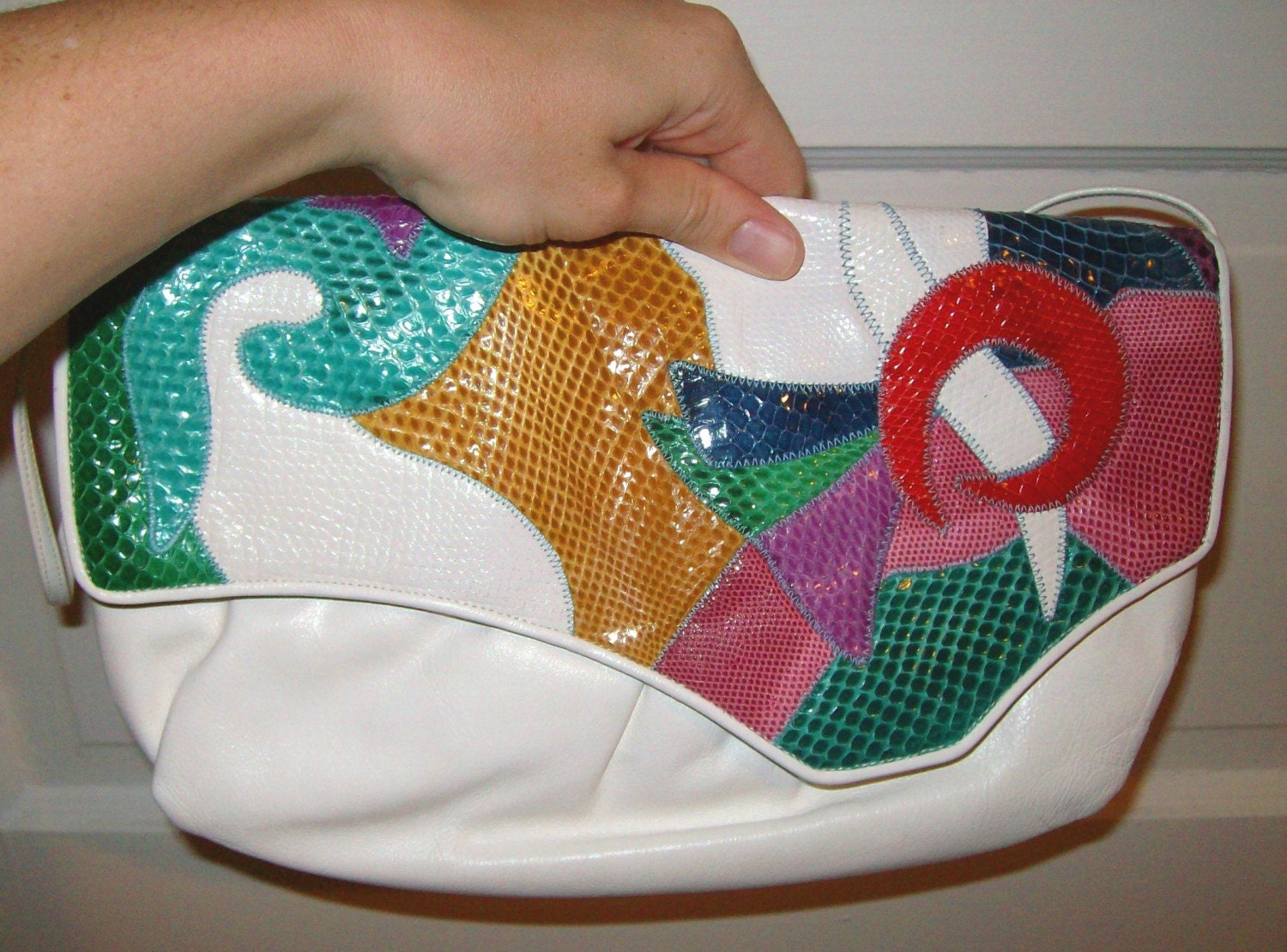 Vintage Snakeskin Sharif Designer Purse Rainbow Multi Color