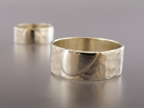 Extra Wide Heart Wedding Band Set - We Hold One Heart in Hammered Sterling Silver