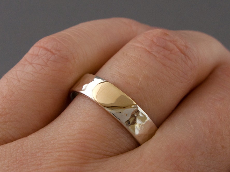 Heart Wedding Band Set in 14k Gold and Sterling Silver - We Hold One Heart