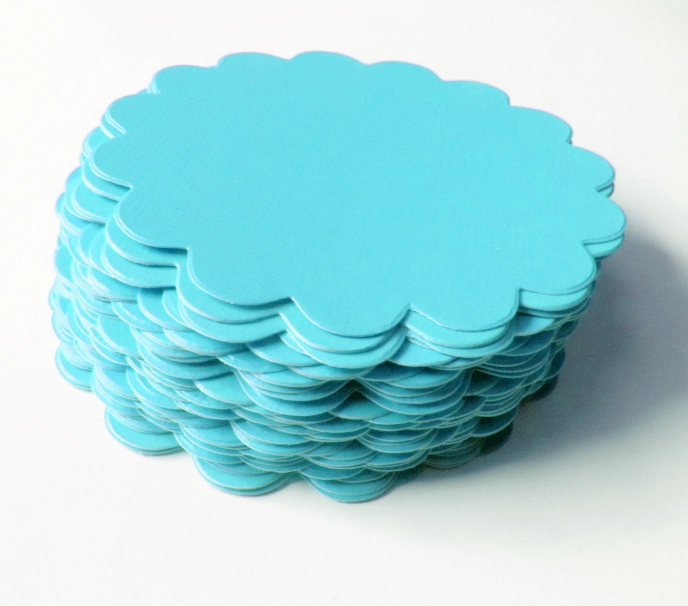 Q: 40 Round SCALLOP circle tags / cupcake toppers / garland / TURQUOISE AQUA / 2 inch