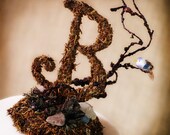 Rustic Wooden Monogram Cake topper woodsy, woodland, rustic mossy theme