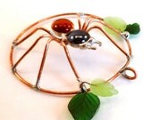 Round Spider Pendant  With Leaves Handmade