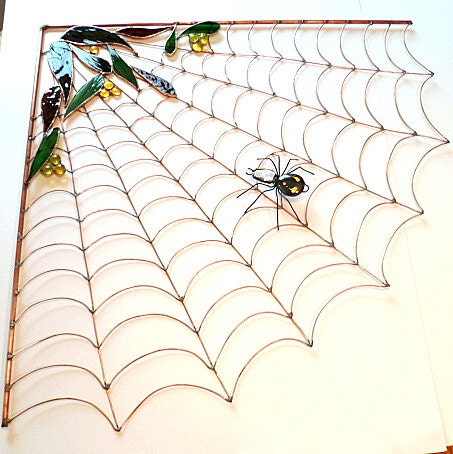 Huge Handmade Stained Glass Corner Spider Web
