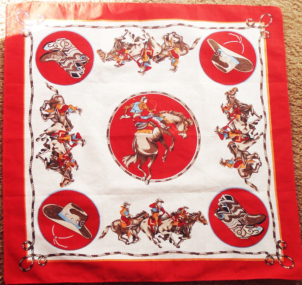 60's Cowgirl Themed Western Scarf