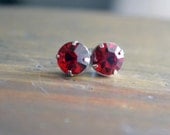 Bright Ruby Blood Red Swarovski Crystal Stud Post Earrings Silver Plated Vintage Glass Rhinestone Jewels