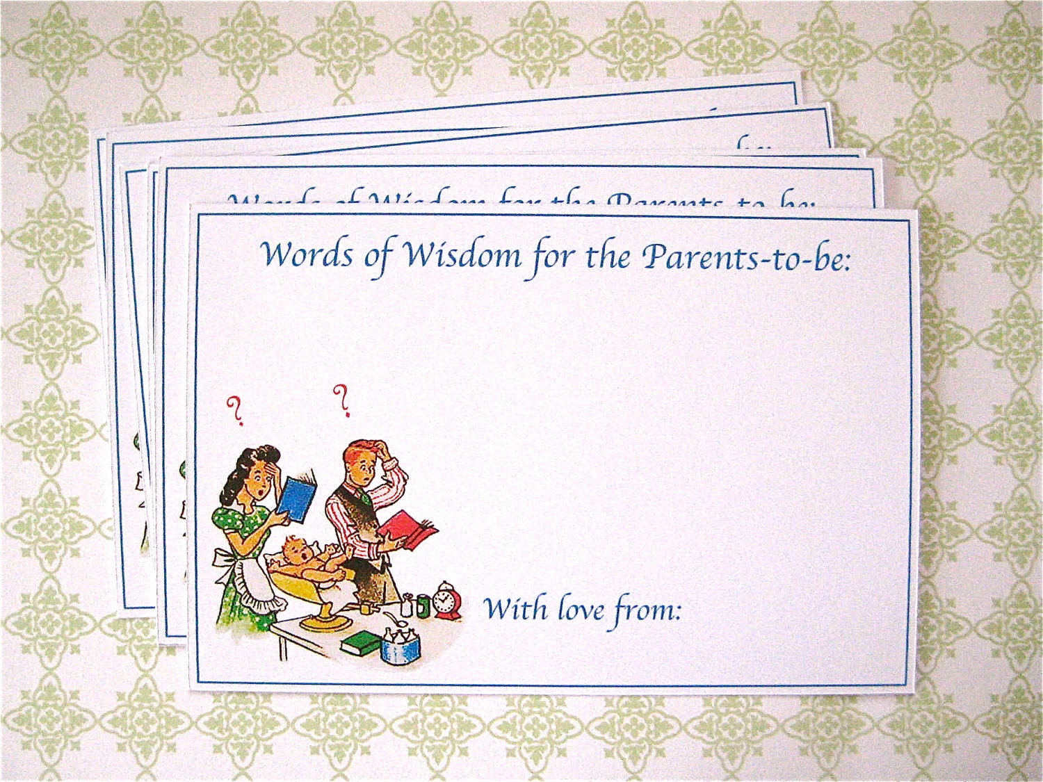Baby Shower Advice Cards/Favors for New Parents- Retro Inspired Set of 12