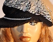 Crocheted white Sequins Hat Cap Bright White