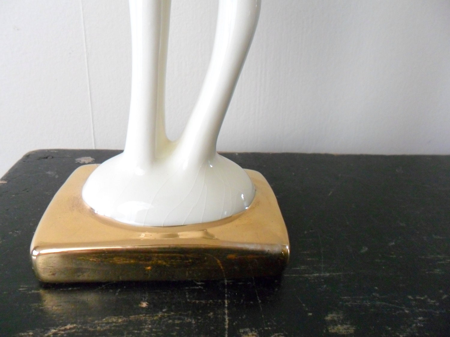 vintage midcentury large cream and gold ceramic deer figurine - reindeer - woodland - white