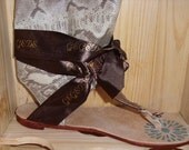 Sandals-Womans Leather Snakekin Print Ankle Wrap with Brown Satin Ribbon