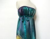 Maxi Dress Satin Silk  Hand Painted Strapless Party Bridesmaid Formal Prom Summer  Elegant CUSTOM MADE Any Color
