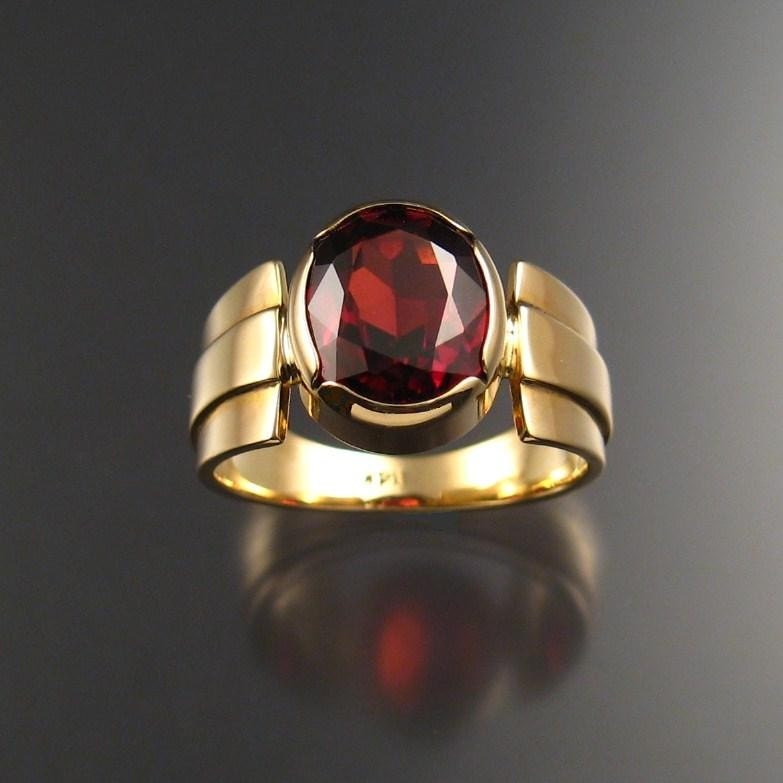 Garnet men's ring, 14k Gold, size 9