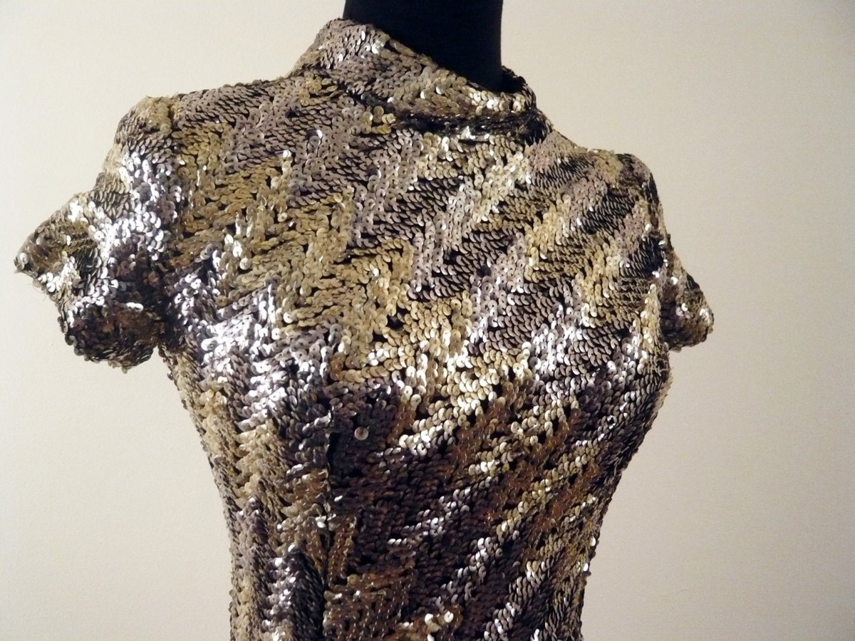 Vintage Saks Metallic Chevron Sequinned Party Dress