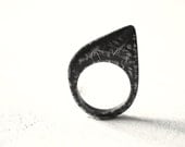 Fine Silver modern black Ring with textured Lines / pointy silver ring / sleek minimal black ring in fine silver Handmade FREE SHIPPING