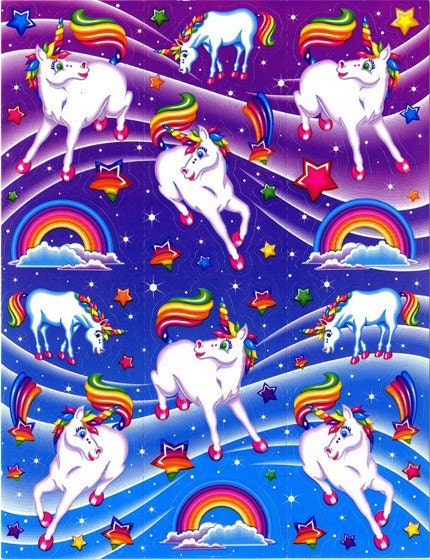 Lisa Frank Rainbow Unicorn Markie and Stars Sticker Sheet