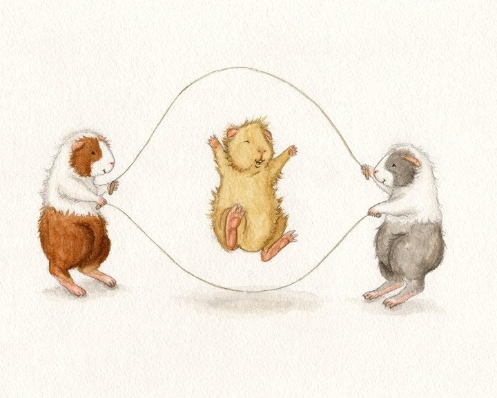 Double Dutch - Cute Guinea Pigs Jumping Rope Art Print 8x10
