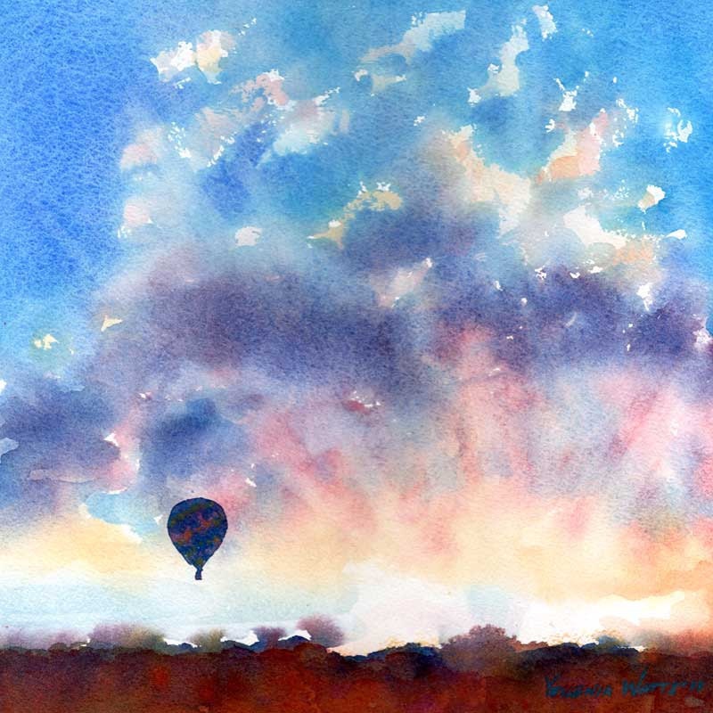 Infatuated - Hot Air Balloon Sunrise Original Watercolor Painting