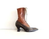 vintage edwardian boots - 1900s leather boots / rare two tone lace up