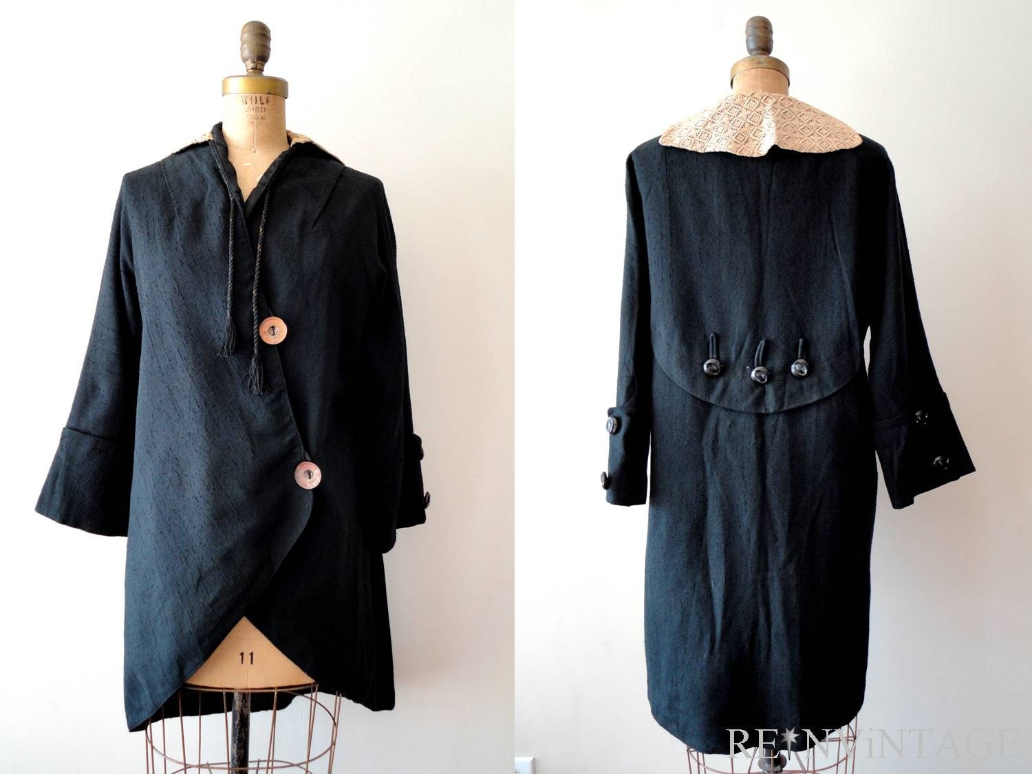 RESERVED...vintage edwardian coat : early 1900s ecru lace black jacket