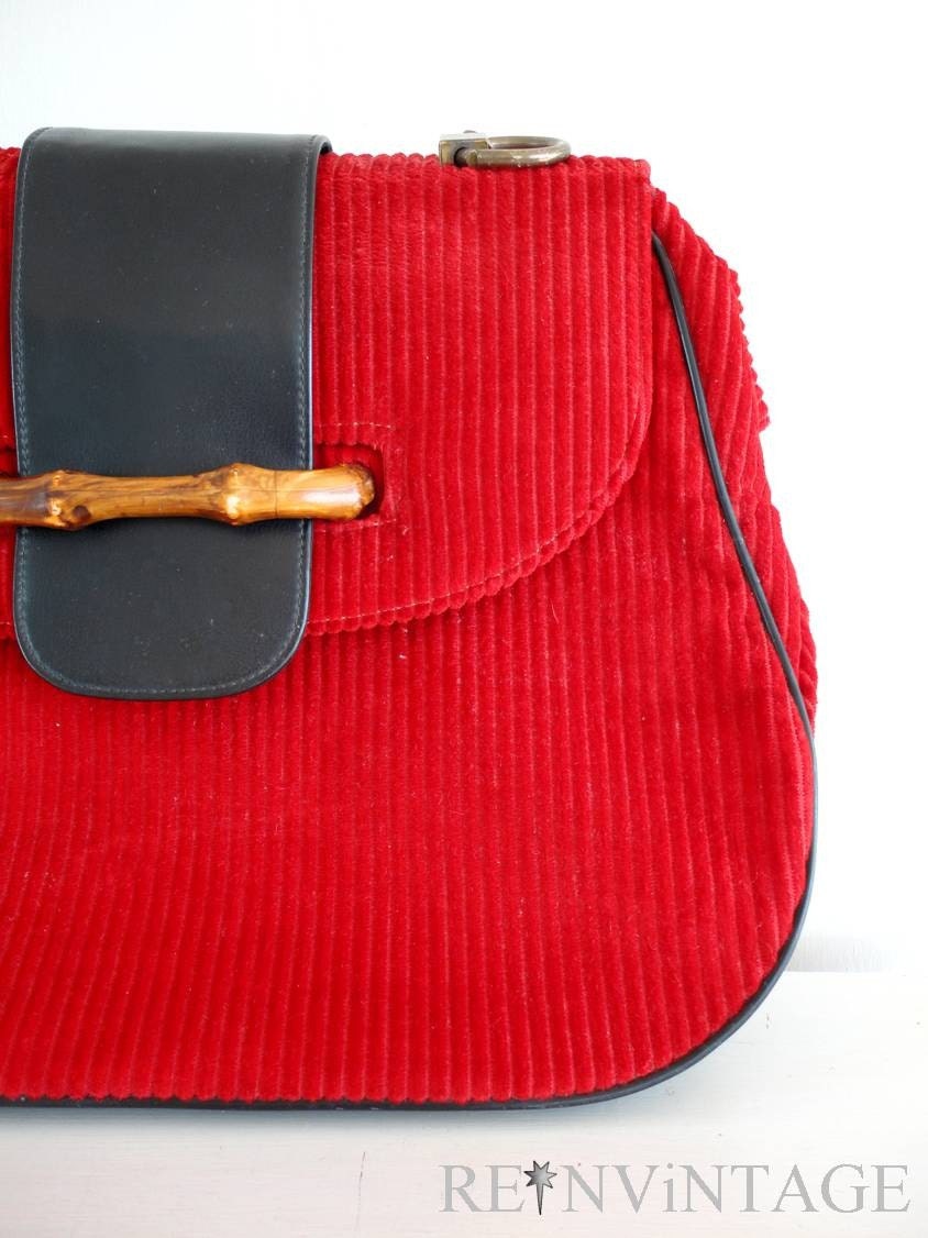 vintage corduroy purse : 1960s cherry red purse by Garay