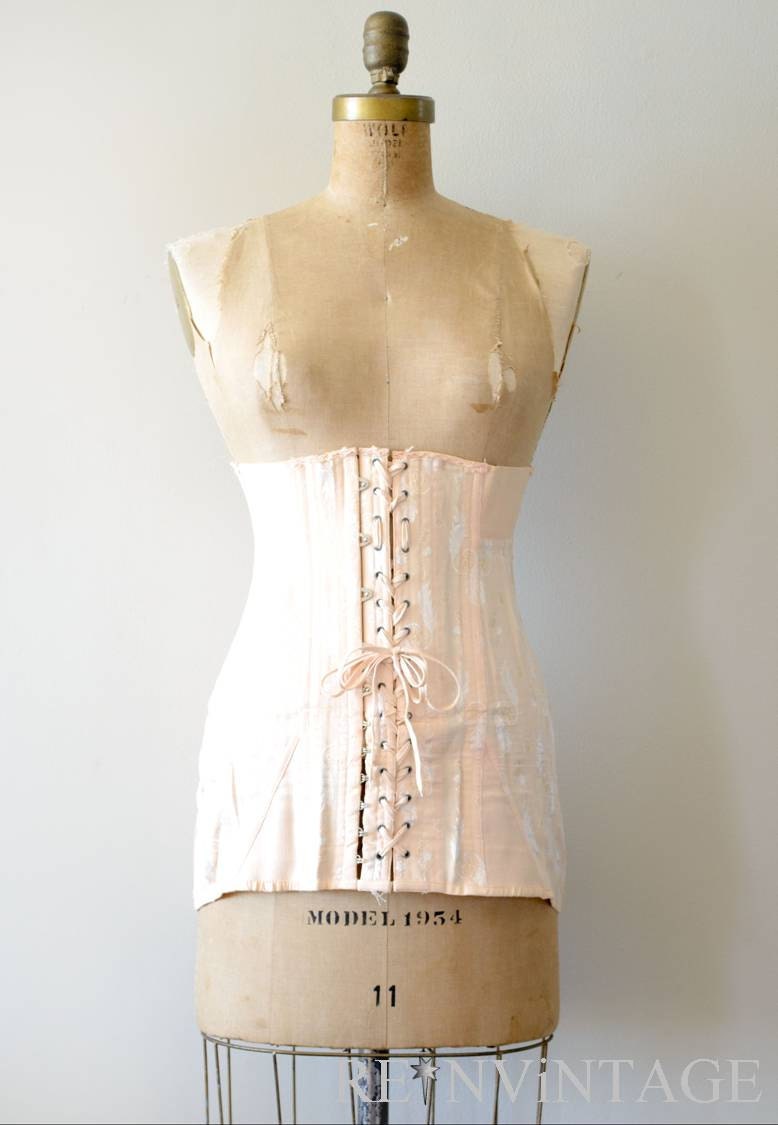 vintage edwardian corset - 1910s front lacing corset / rare tea rose pink by Gossard