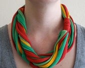 Fabric Necklace - Yellow, Green, and Red Binding - T-Shirt Necklace - Eco Friendly - Recycled T-Shirt