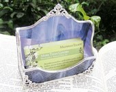 Stained Glass Purple Business Card Holder with Silver Embellishments