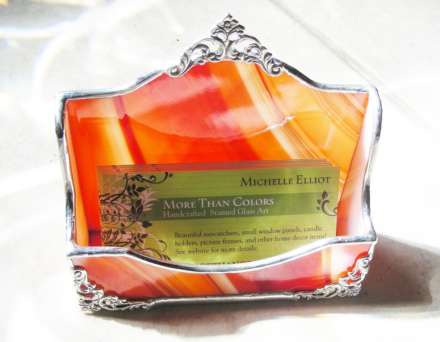 Orange Swirl Business Card Holder