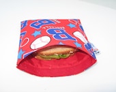 Reusable Sandwich Bag / Large Snack Bag -Baseball- Red Lining