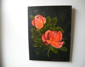 Vintage Orange Pink Rose Oil Painting
