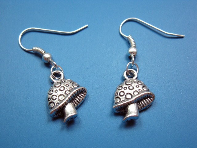 Tiny Mushroom Earrings - woodland toadstool forest inspired chic cute quirky jewelry funny jewellery rockabilly silver plated szeya designs