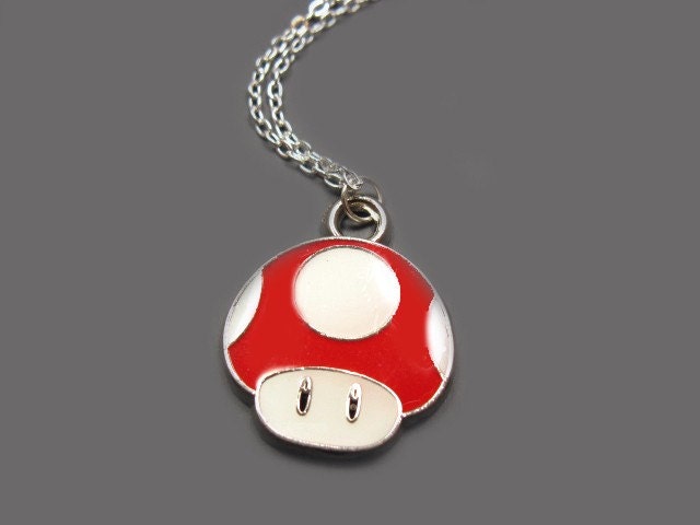 Power Up Mushroom Necklace - old school jewellery nerd jewelry gamer geeky nerdy fun retro punk rock rockabilly silver plated szeya designs