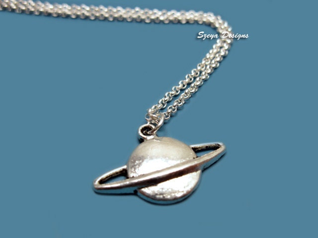 Saturn Necklace - stainless steel chain planet necklace science geek jewelry nerd jewellery cute necklace quirky funny necklace space galaxy