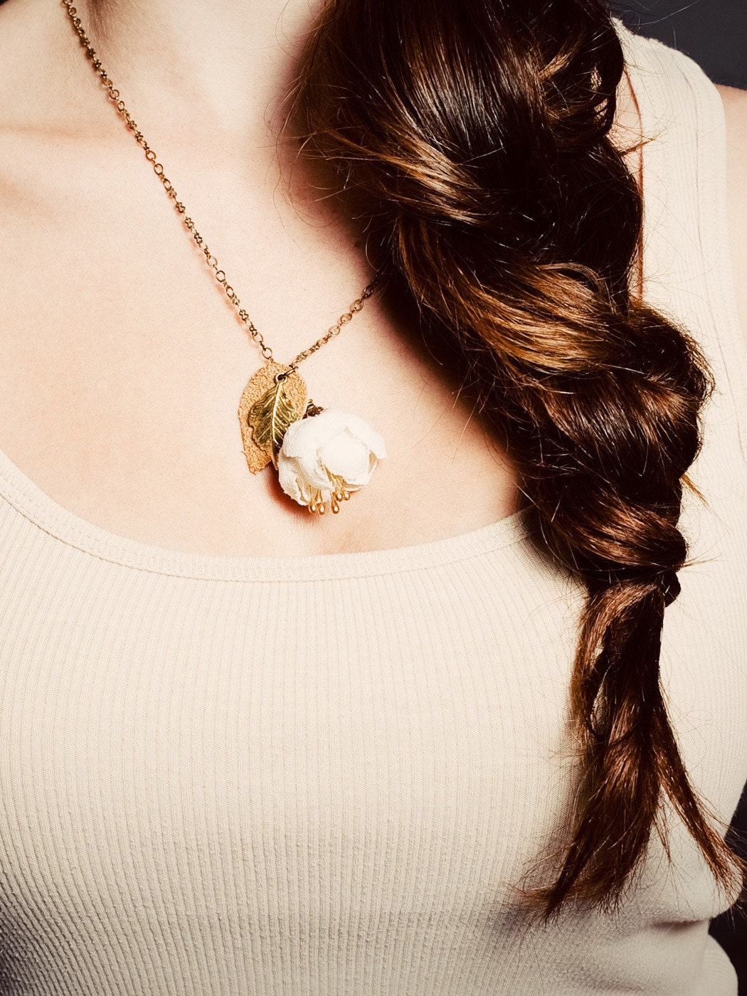 Orange blossom charm necklace in raw silk- style 400