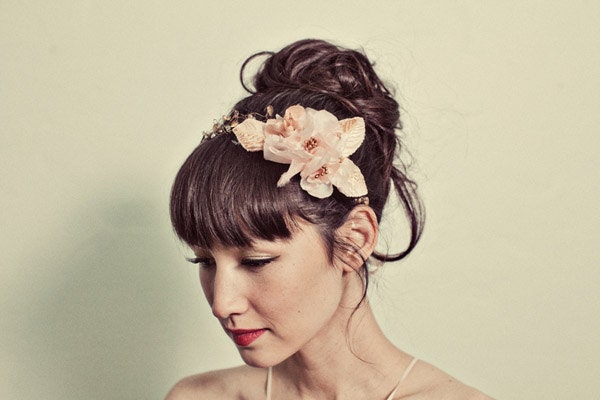 Beaded garland halo/headband with blush flower detail- style 118