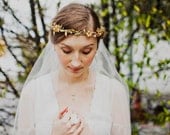 Bark vines and brass flowers halo with fingertip veil comb, style 515