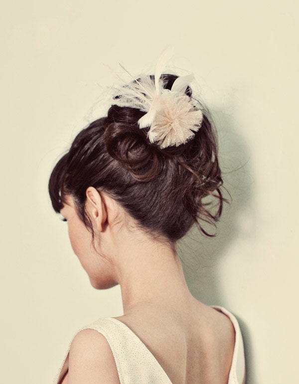 Sparkle tulle flower and feather hair pin- style 121
