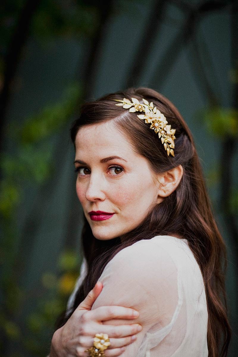 Brass flowers and freshwater pearls headband, style 500