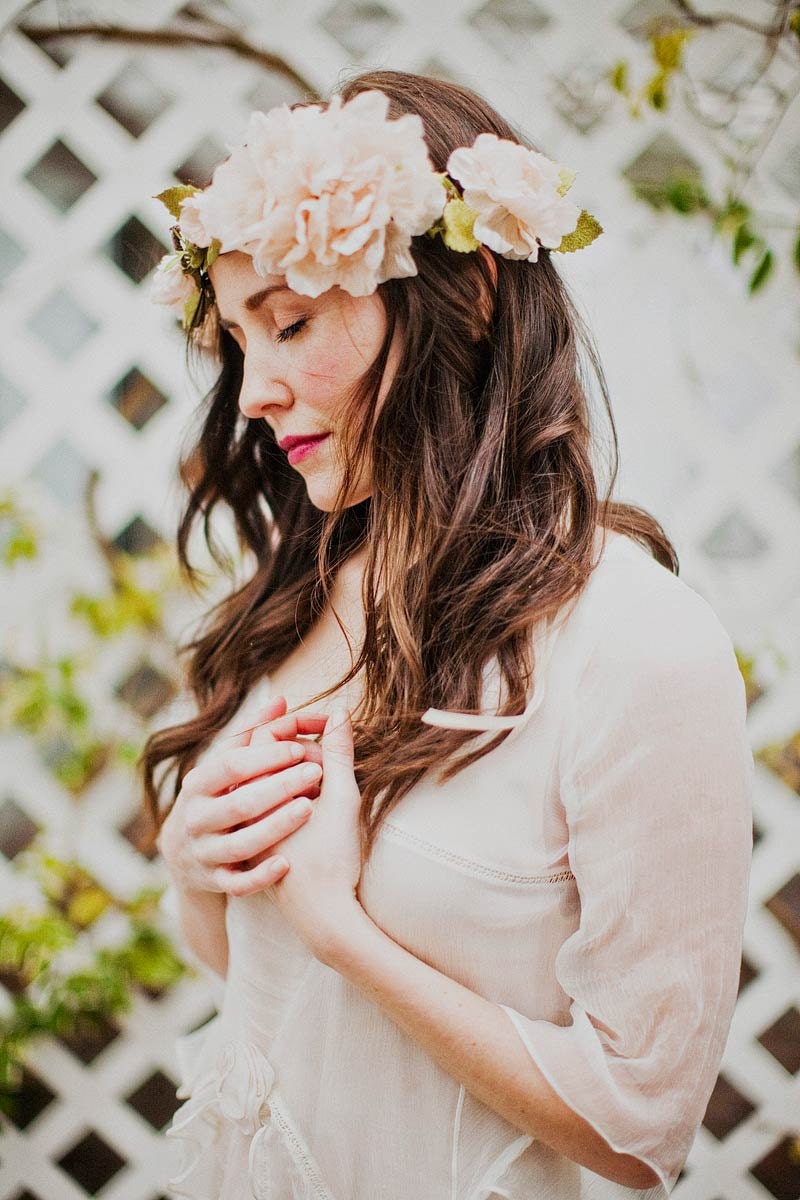 Blush silk blossoms hair wreath, style 514