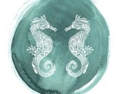 Lacey Mehndi style Seahorses - Print from my Original Illustration - 8"x10"