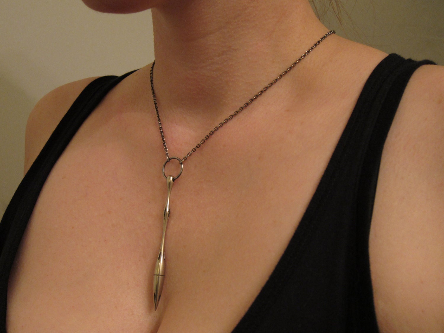 Stainless Steel Jewelry - Silver Steampunk Spike Missile Necklace - Lathe Turned - Hand made