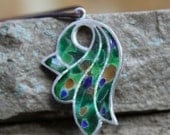 peacock green penadant sterling silver cloisonne enamel artisan handmade