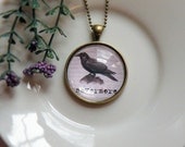 Vintage Edgar Allan Poe THE RAVEN Nevermore Antique Bronze Round Pendant and Necklace