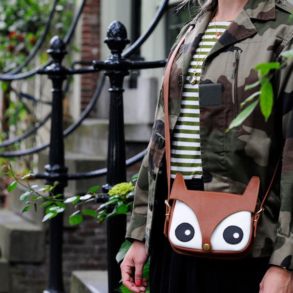 Fox Bag, Original design since 2010, handmade Foxy Leather Bag, Animal Bag, Shoulder bag, Cute bag, owl bag